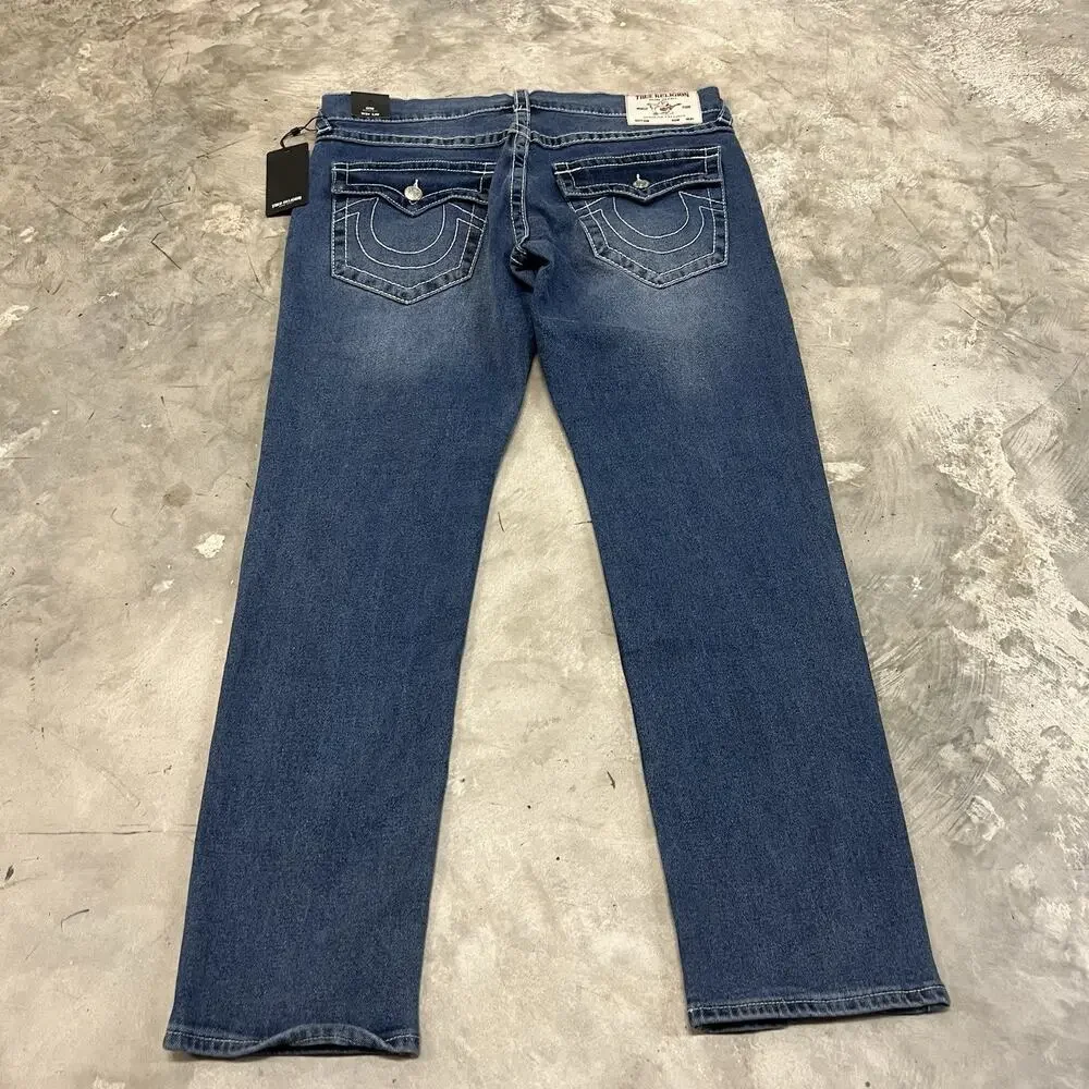 TRUE RELIGION Geno SN Flap Men’s Jeans Relaxed Slim Blue W34 L32 NWT